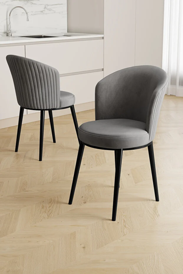 Risa Serisi 4 Adet Gri Mutfak Sandalyesi Gold Kaplama Metal Ayak 1. Sınıf Babyface Kumaş 3